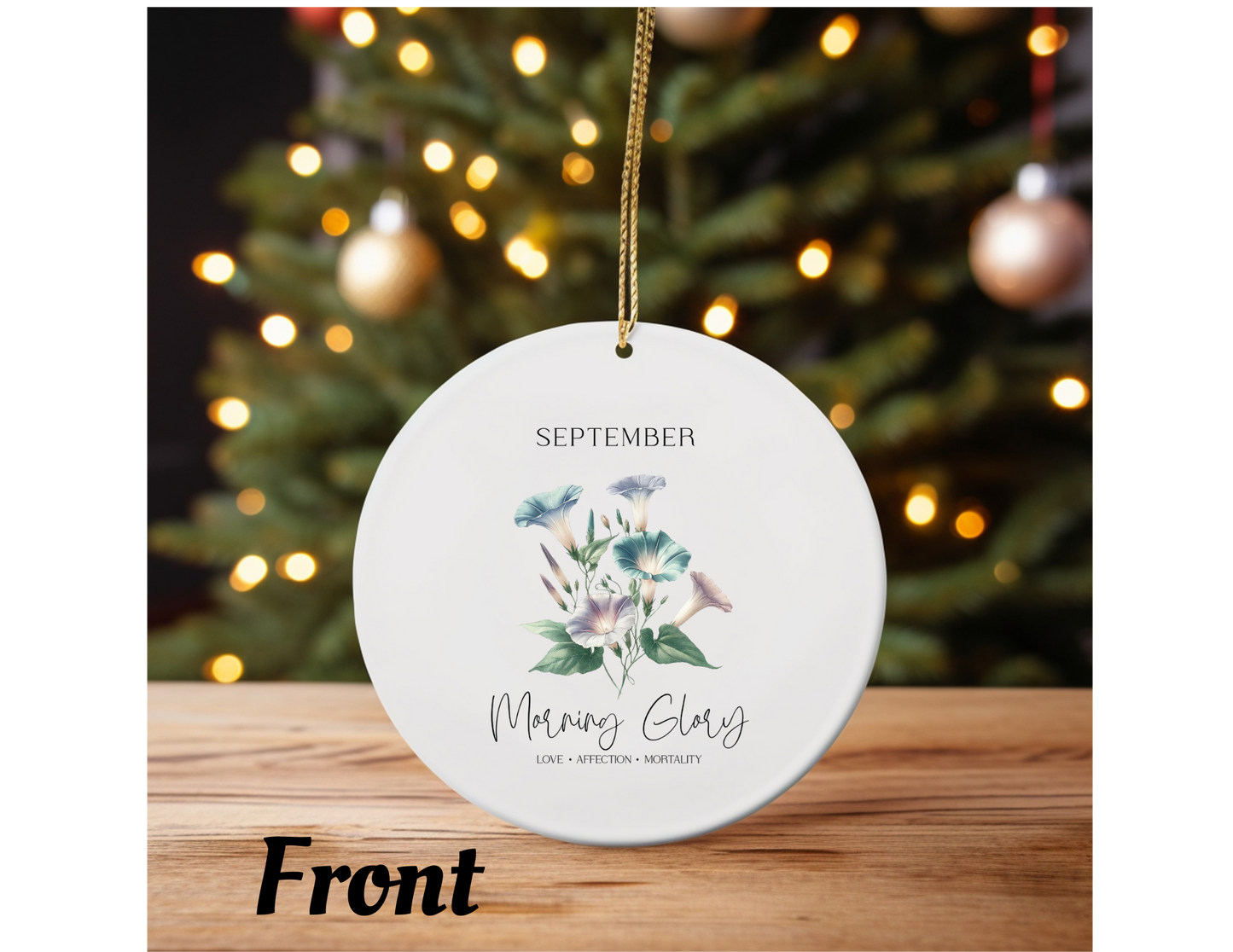 Personalized Watercolor Birth Month Flower Ceramic Memorial Christmas Ornament